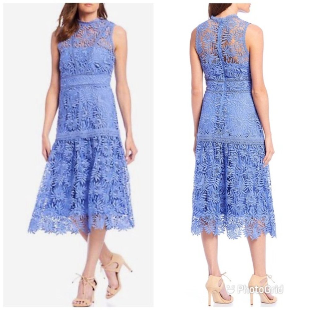 ANTONIO MELANI Blue Lace Midi Dress
